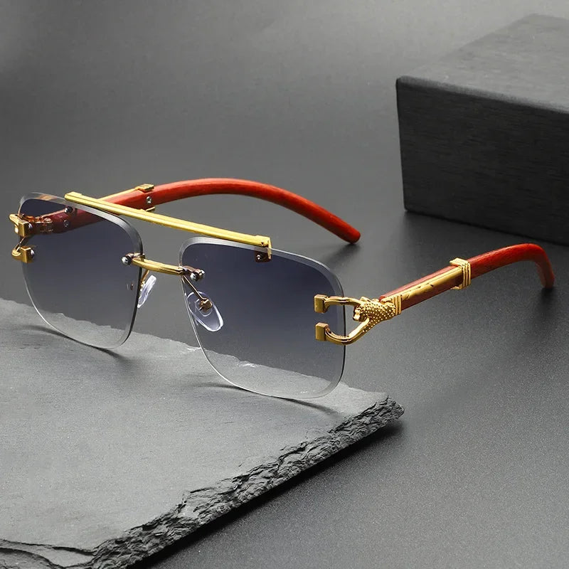 Fashion Rimless Luxury Brand Pilot Sunglasses Men Square Driving Eyewear Women Outdoor Driving Eyeglasses Sun Sunglasses
