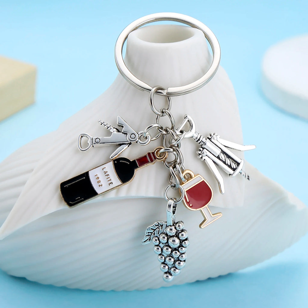 1pc Fashionable Charms Unique Red Wine Cup Series Keychain Purse Bag Backpack Car Charm Accessory Women Men Gift