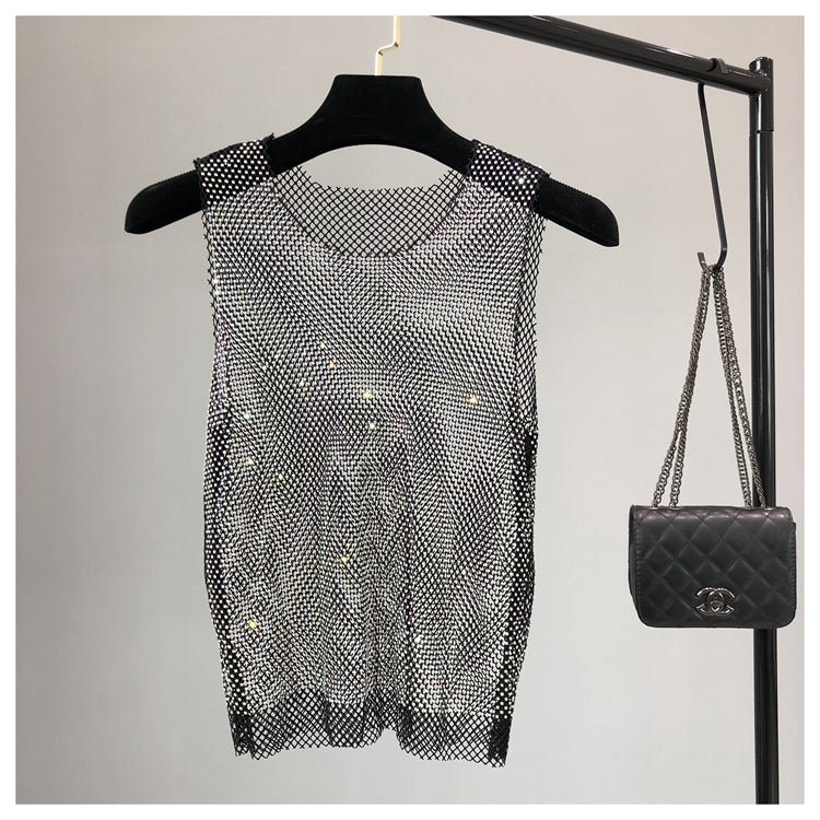 Débardeur brillant avec perles de cristal, Club de fête, Sexy, ajouré, diamants estampage, Camis Winky, gilet sans manches