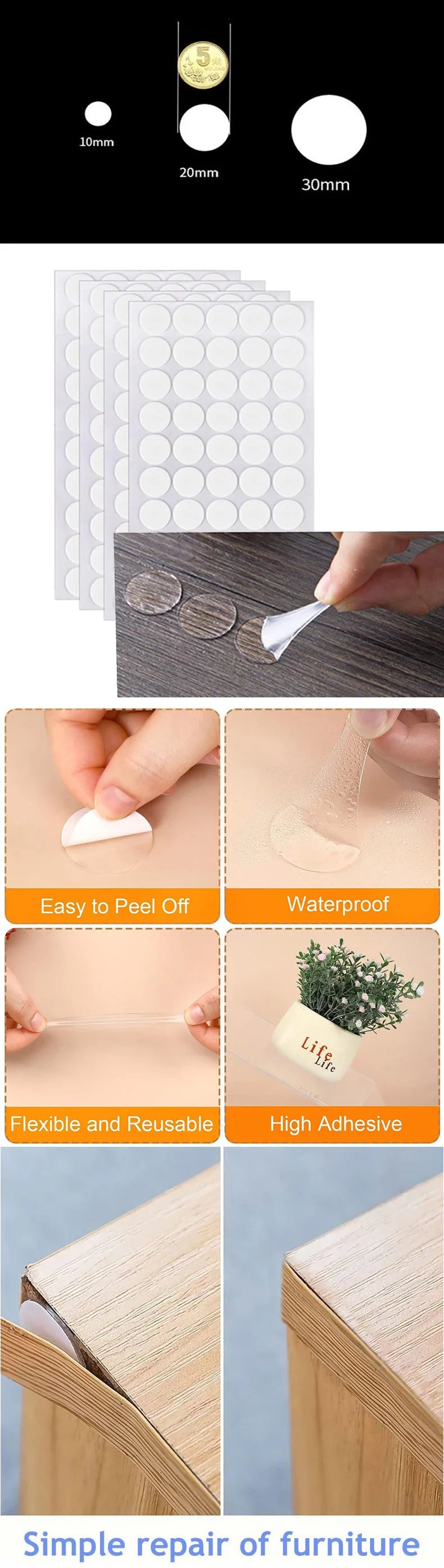 60-100 Dots Double Sided Adhesive Poster Clear Glue Point Tape Round No Traces Strong Adhesive Sticker Waterproof For Craft DIY