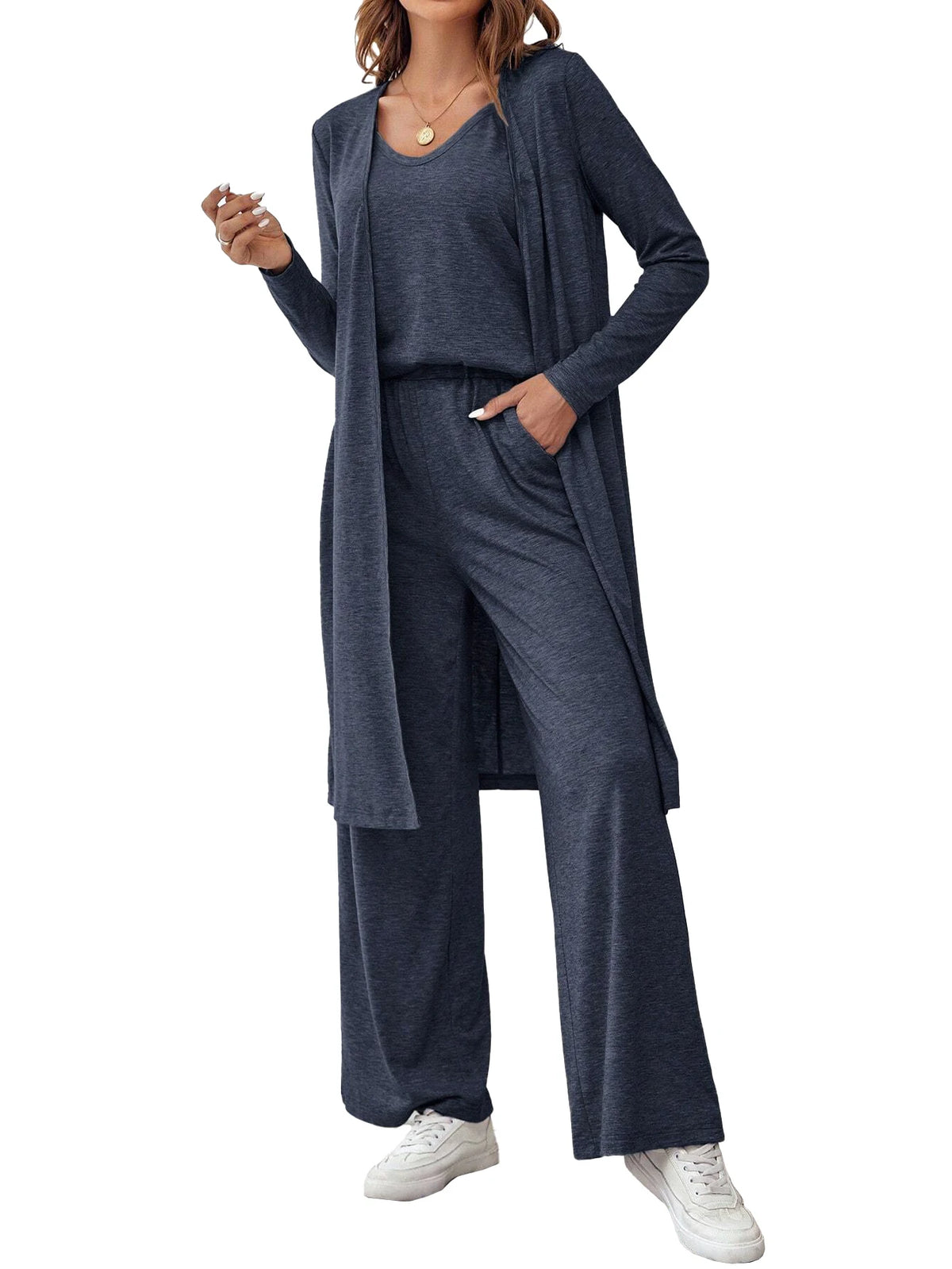 Ensemble 3 Pièces Cardigan Col V – Femme