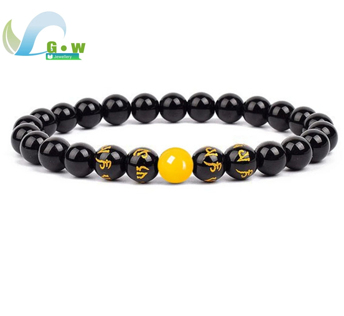 Lucky Natural Black Jade Carved Six-Character Motto Obsidian Transfer Bracelet For Men Women Gift Couple Bracelet Jewelry Gift