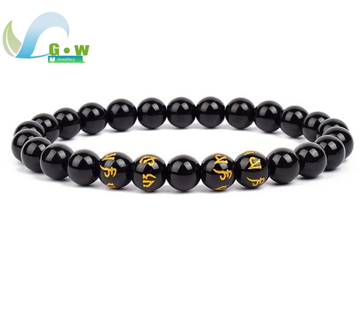 Lucky Natural Black Jade Carved Six-Character Motto Obsidian Transfer Bracelet For Men Women Gift Couple Bracelet Jewelry Gift