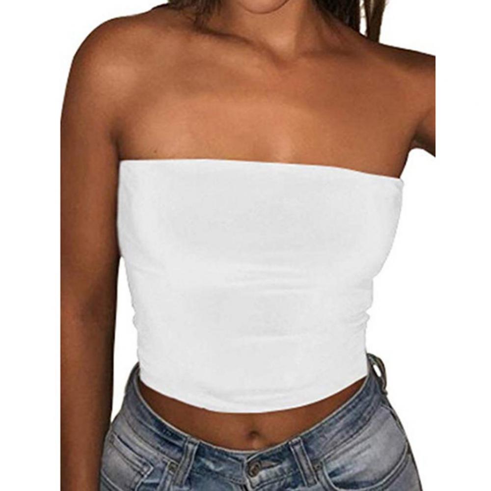 Club Bar Women Sexy Solid Color Vest Strapless Cropped Mini Bustier Slim Elastic Tube Top