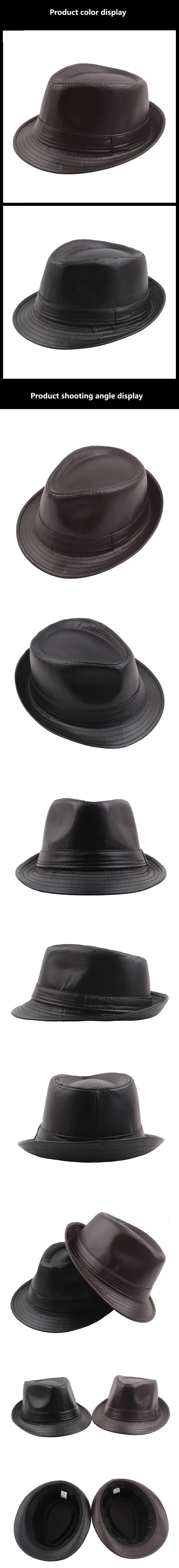 PU Leather Gift Fedoras  for Middle-aged and Elderly Autumn and Winter Outdoor Leisure Gentlemen Jazz Hat for Men Panama Hat