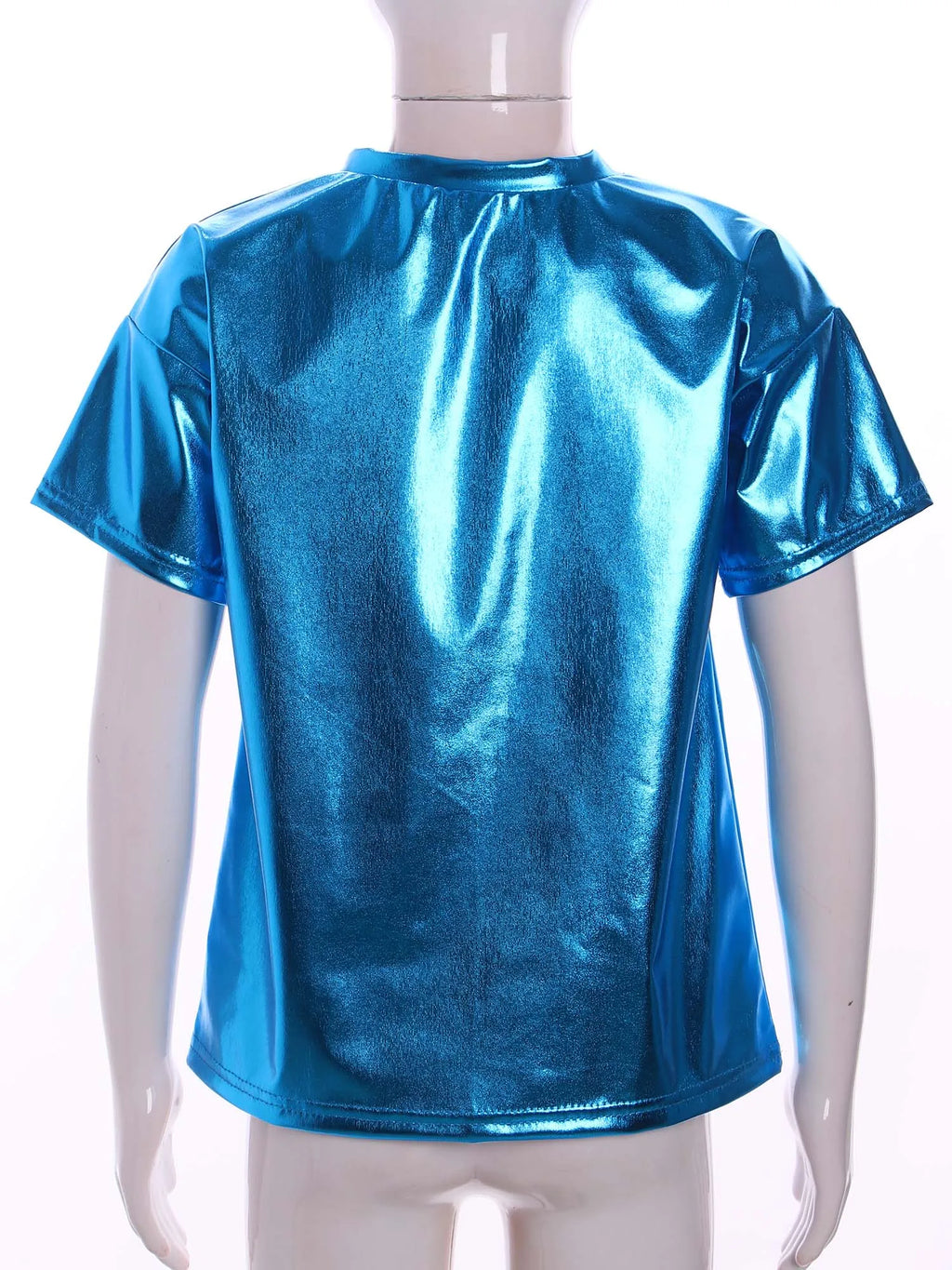 Children T-Shirt Shiny Metallic Short Sleeve Clothes Girl Boys Kids T-Shirt Hip Hop Jazz Dance Costume Top Performance Dancewear