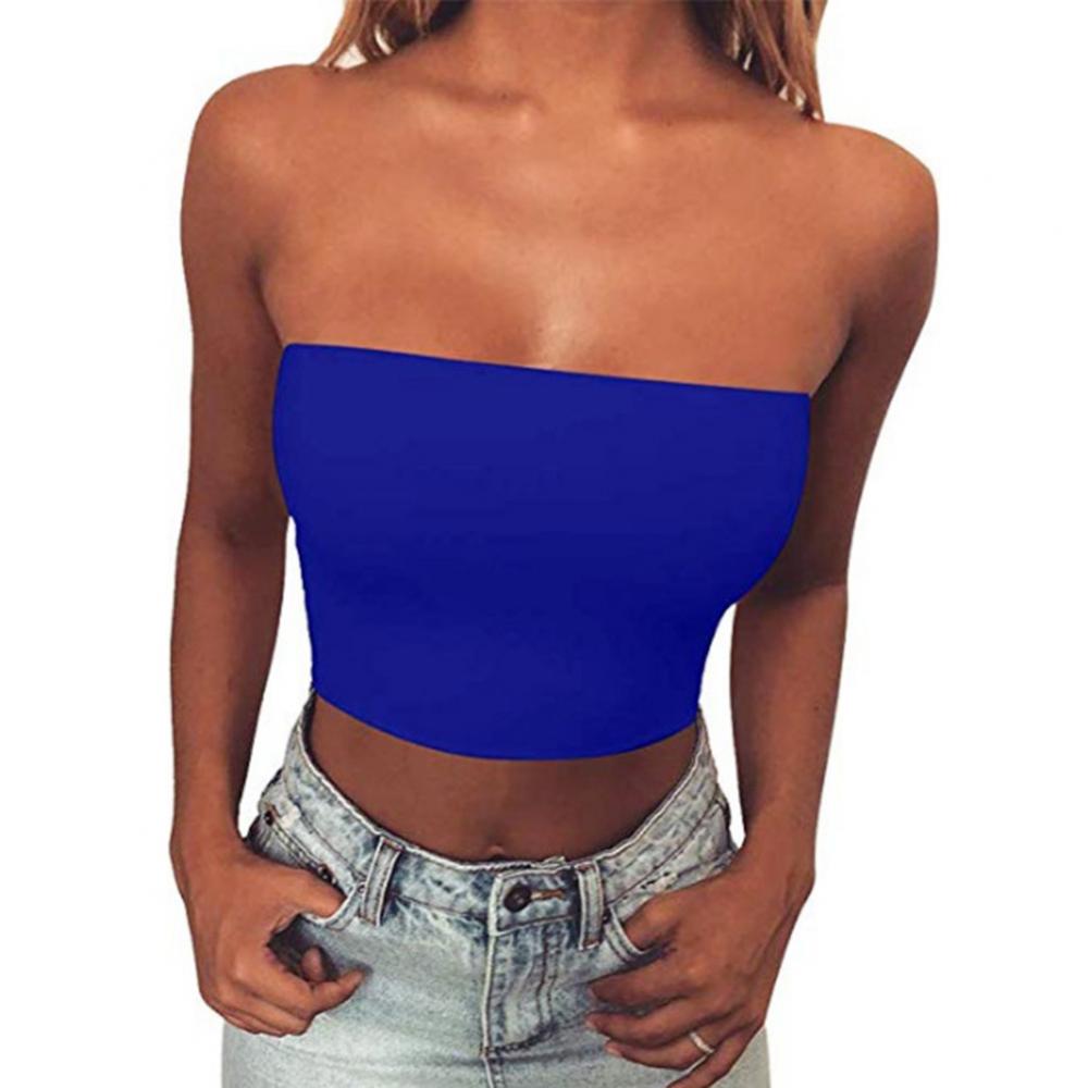 Club Bar Women Sexy Solid Color Vest Strapless Cropped Mini Bustier Slim Elastic Tube Top