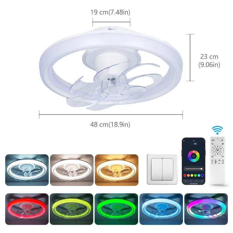 Ventilateur Plafonnier LED RGB 7 Pales – Bluetooth, Télécommande & Musique | BENEWTON