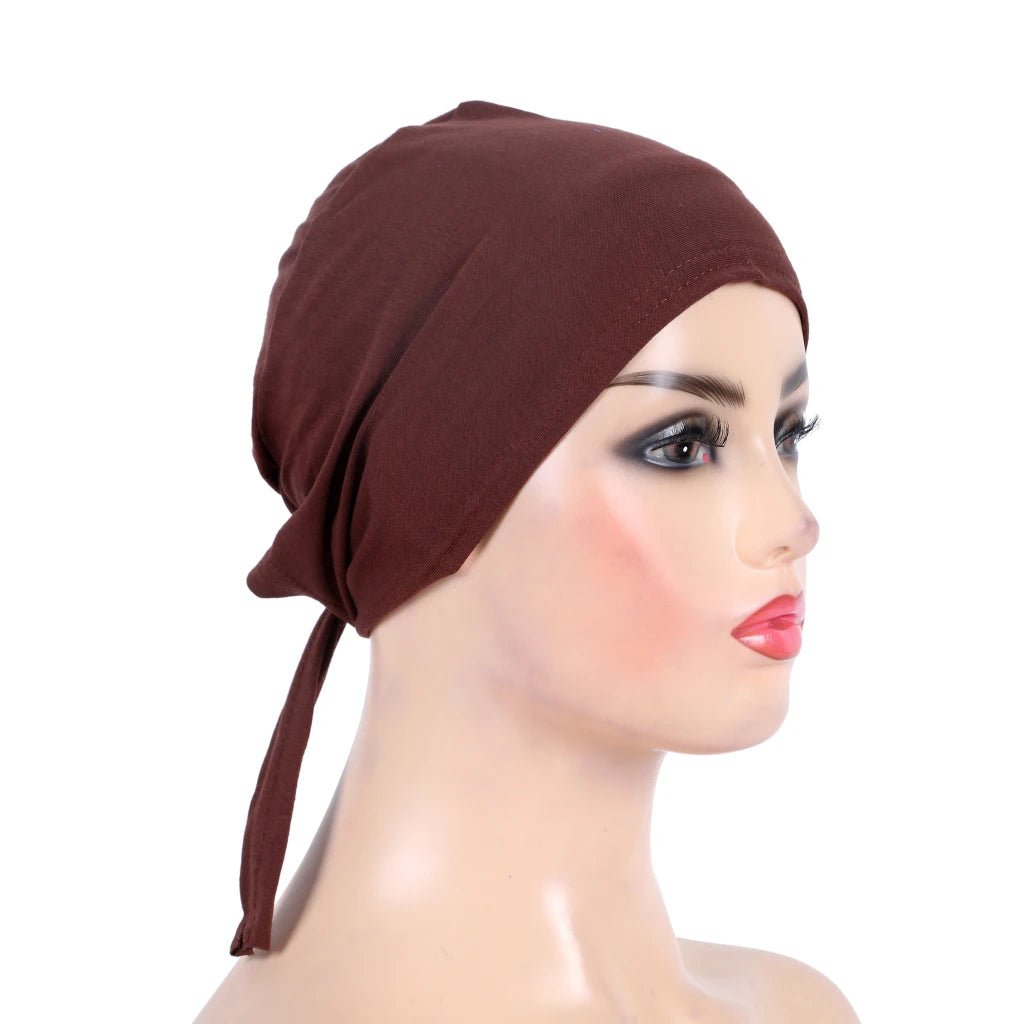 H048 Plain Cotton tie back hats Muslim Turban Pure Color Stretch Inner Hijabs underscarf Women Head Scarf Under Hijab Bonnet