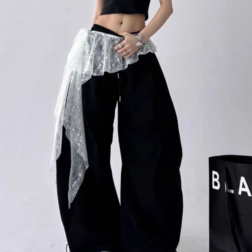 Jeans Pants Decor Embroidered Flower Lace Mini Skirt Irregular See Through Ruched Skirts High Waist Harajuku Pleated Skirts