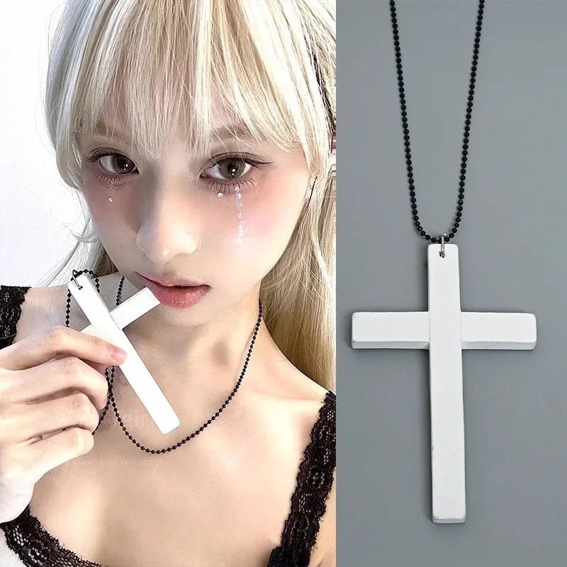 Collier Pendentif Croix en Bois Gothique & Punk – Style Y2K Vintage | Femme & Homme