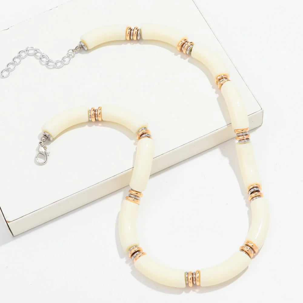 Boho Acrylic Bamboo Curved Tube Stackable Necklaces Bracelet for Women Men HipHop Resin Elbow Beads Choker Necklace 2024 Jewelry