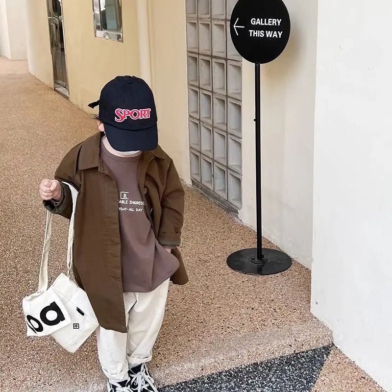 Kids Boys Girls Thin Jacket Coats 2025 New Arrival Children Csual Long Windbreaker Apricot Coffee Navy Spring Autumn Cotton Tops
