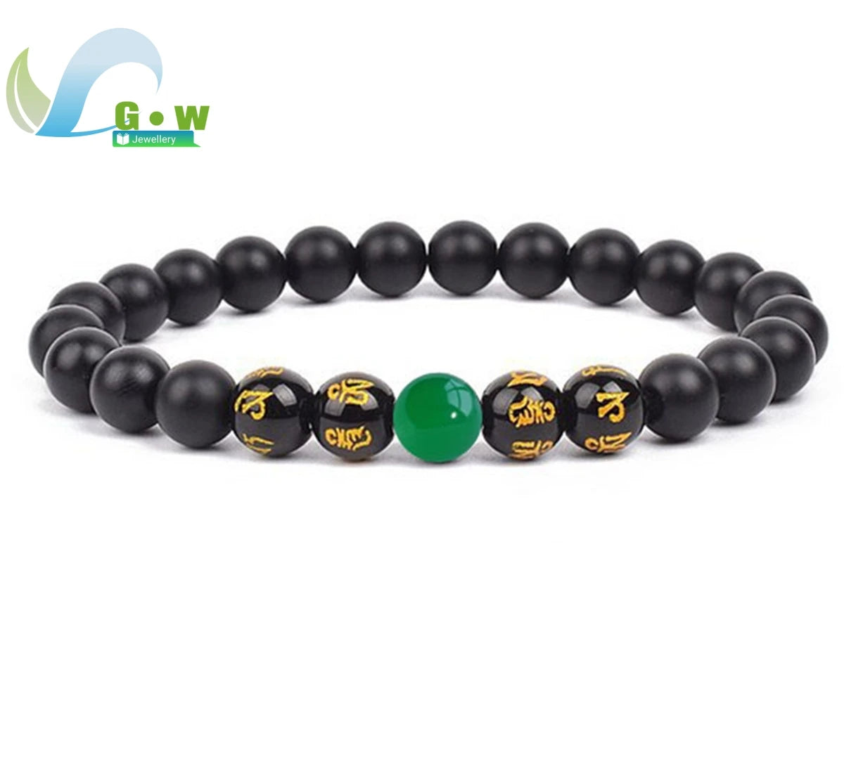 Lucky Natural Black Jade Carved Six-Character Motto Obsidian Transfer Bracelet For Men Women Gift Couple Bracelet Jewelry Gift