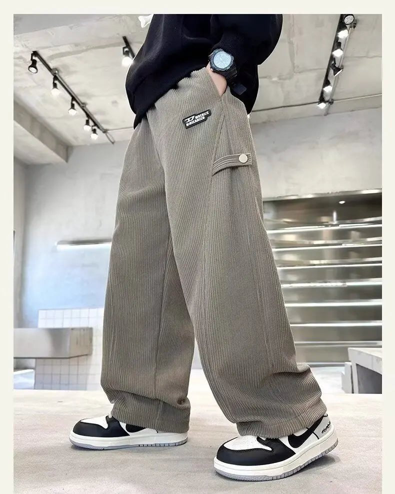 2025 Boys Causal Pants Kids Autumn Loose Warm Sports Pants 120-170 Navy Blue Trousers for Children Spring Kids Clothing New