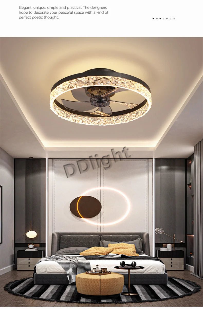Ventilateur Plafonnier LED Intelligent avec Télécommande – Dimmable, Décor Chambre & Salon | Smart Fan