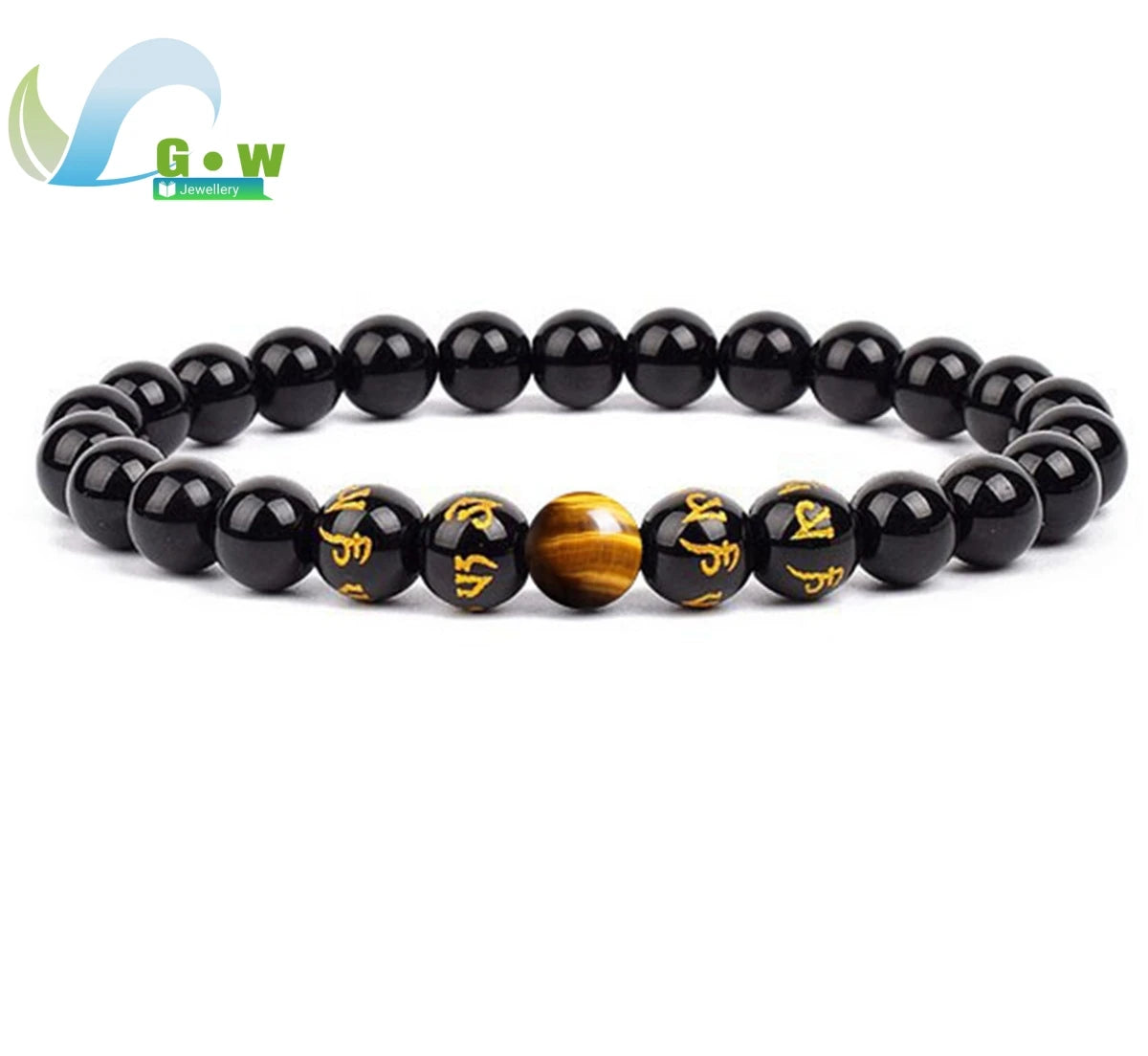 Lucky Natural Black Jade Carved Six-Character Motto Obsidian Transfer Bracelet For Men Women Gift Couple Bracelet Jewelry Gift