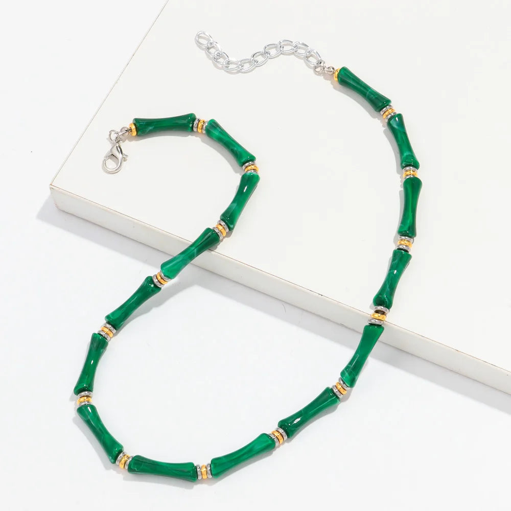 Boho Acrylic Bamboo Curved Tube Stackable Necklaces Bracelet for Women Men HipHop Resin Elbow Beads Choker Necklace 2024 Jewelry
