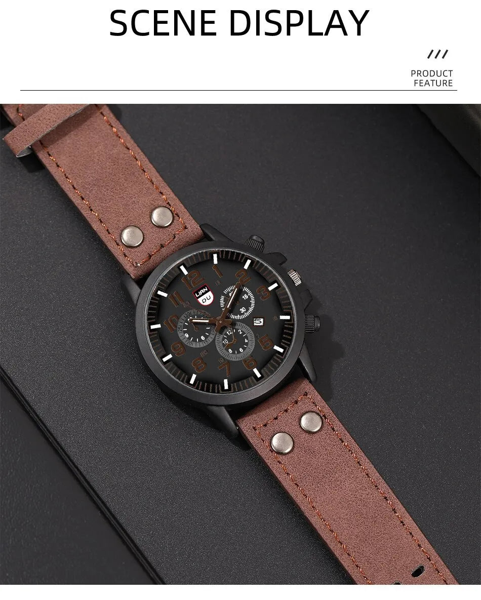 Reloj Hombre Fashion Mens Watches Luxury Men Casual Leather Quartz Watch Male Military Calendar Wristwatch Relogio Masculino