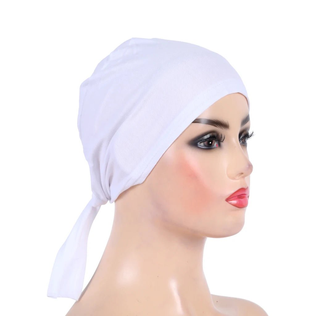 H048 Plain Cotton tie back hats Muslim Turban Pure Color Stretch Inner Hijabs underscarf Women Head Scarf Under Hijab Bonnet