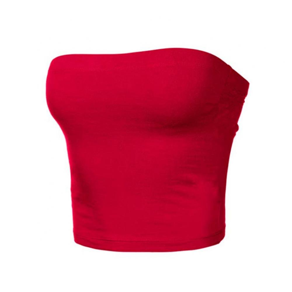Club Bar Women Sexy Solid Color Vest Strapless Cropped Mini Bustier Slim Elastic Tube Top