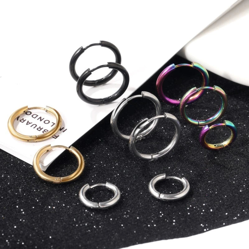 8-20mm Simple Stainless Steel Small Hoop Earrings for Women Men Minimal Gold Silver Black Color Huggie Hoops Jewelry Accessories