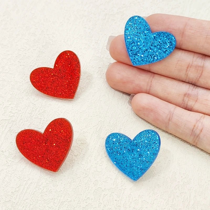 KUGUYS Cute Glitter Peach Heart Stud Earrings for Women Acrylic Fashion Summer Jewelry Accessories
