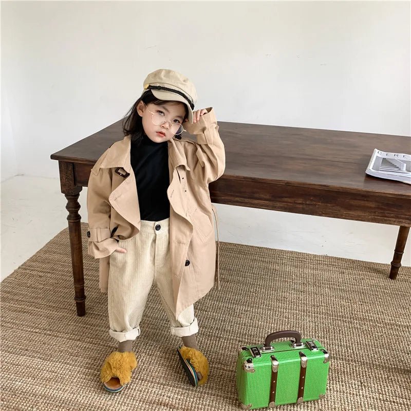 2025 Spring Children's Trench Coat Jacket Long Trench Coat Lapel