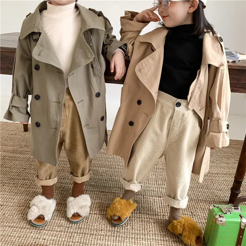 2-7Y Children's Trench Coat Spring Autumn Boys Girls Jacket Overcoat Long Sleeve Turn-Down Collar Windbreaker Top Kids Clothes