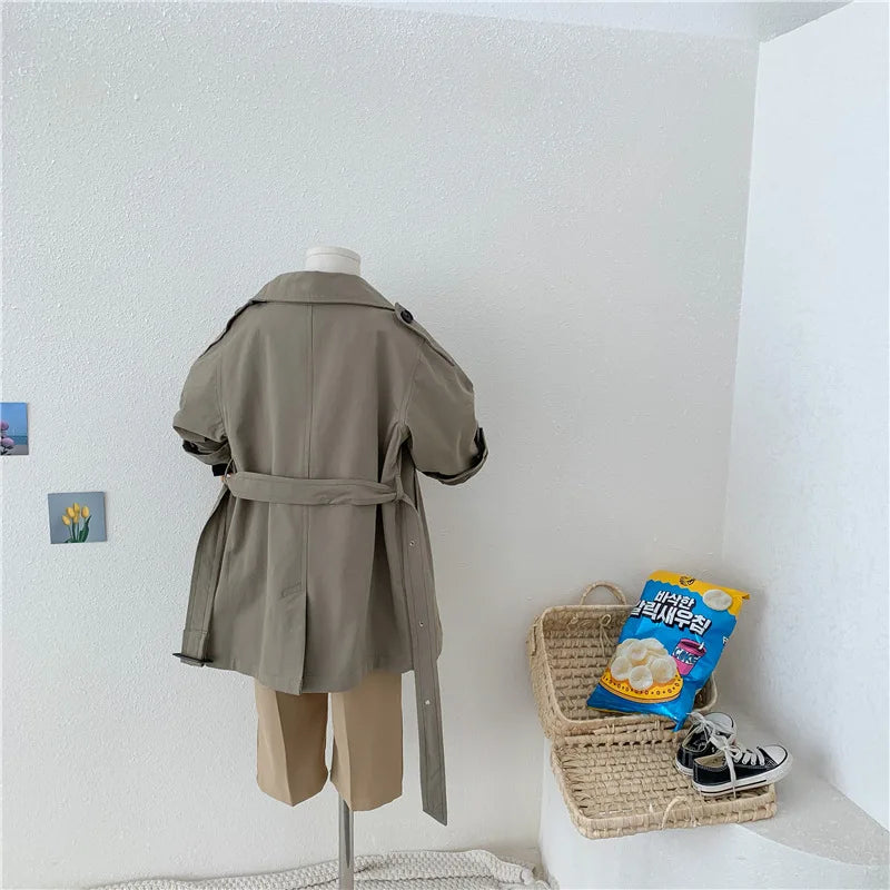 2-9y Kids Trench Coat Spring Autumn Boys Girls Jacket Overcoat Long Sleeve Turn-Down Collar Children Windbreaker Top Clothes