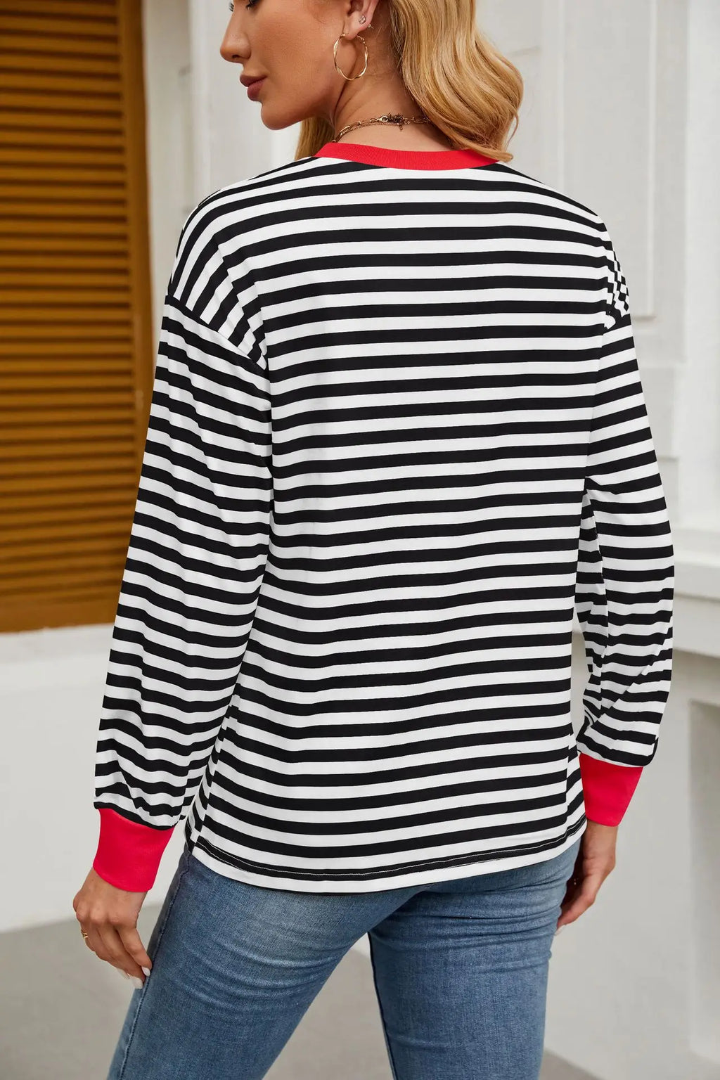 2025 Spring Women's Striped T-shirt Long Sleeve O-neck Color-blocking Fashion Top Versatile College Casual Street Tees