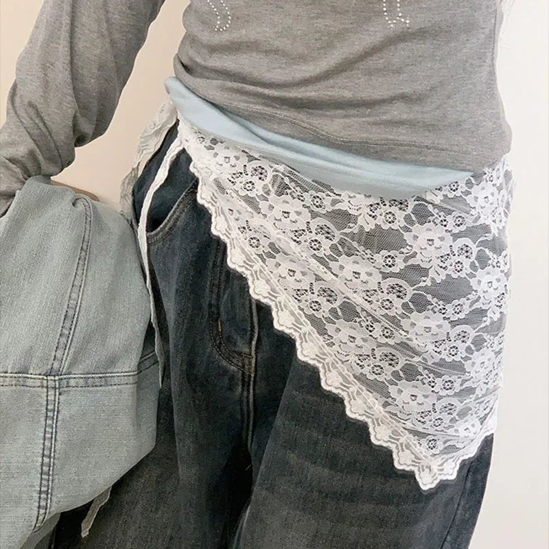 Triangle Short Skirt Half Skirt Butt Curtain Skirt Lace Trim Small Apron Knitting Lace Stacked Ins Korean Headscarf Accessories