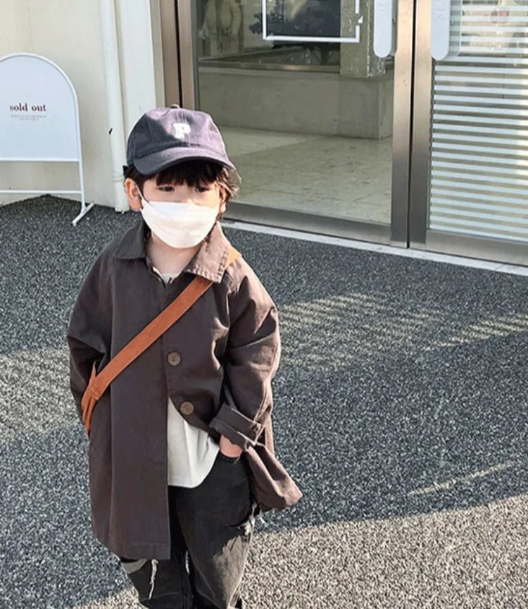 All Season Kids' Cotton Trench Coat Korean Style Unisex Mid Length Versatile Casual Top for Boys Girls