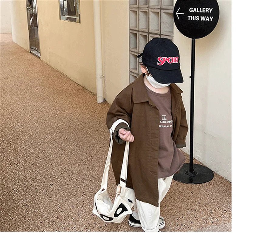 Overcoat Spring Autumn Boys Girls Windbreaker Coat Baby Children Clothing Personality Tide Korean 2026 Simple Pocket