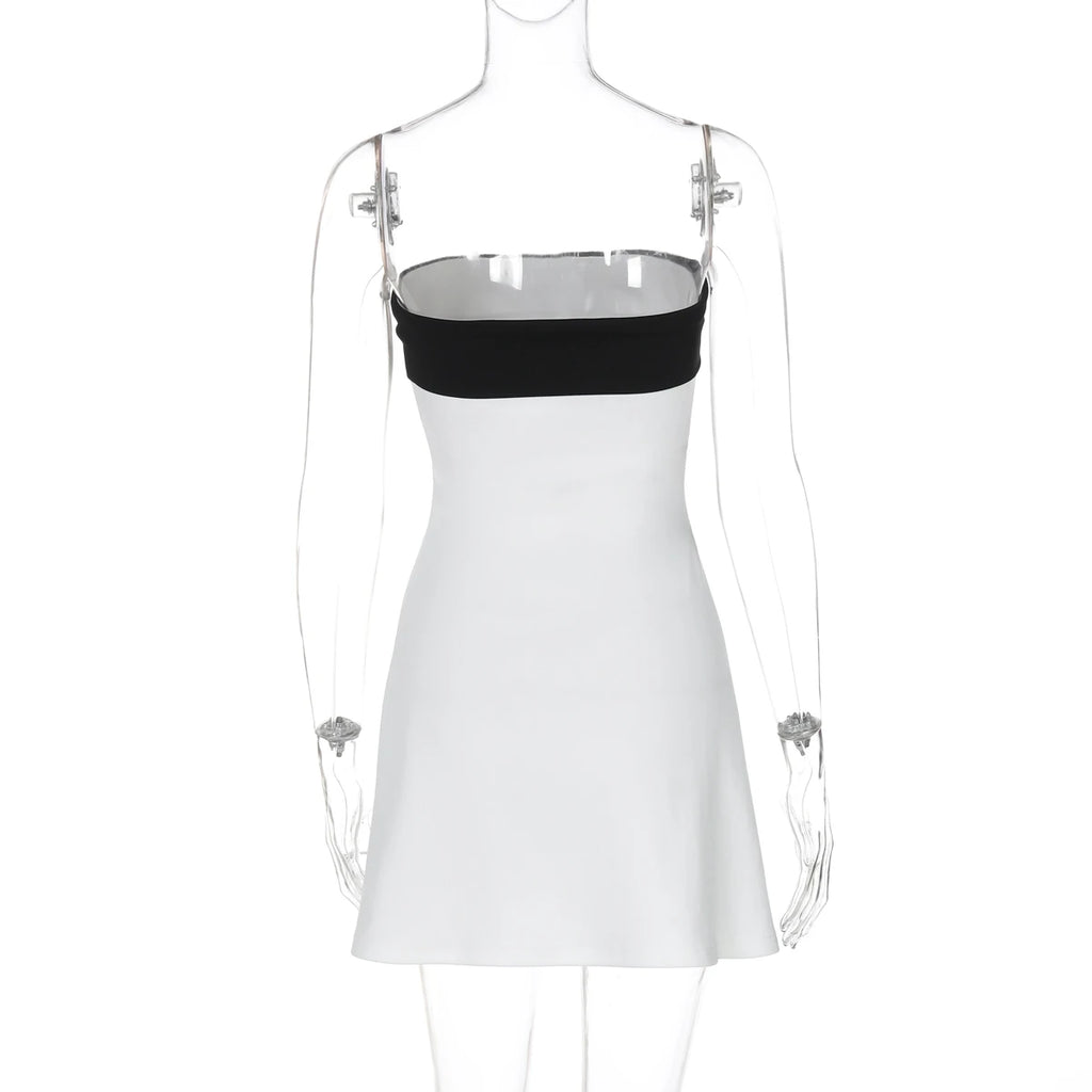 Hugcitar Colorblock Patchwork Bandeau Mini Dress – Sexy Bodycon Summer 2025, Party & Festival