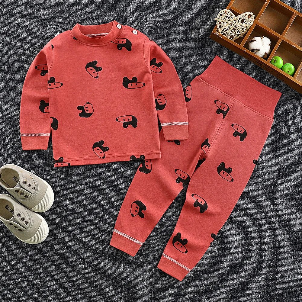 Spring Autumn Children Pajamas Set High Waist Cotton Kids Long Johns Sets Boys Girls Cotton Underwear Set for 1-6 Years Old