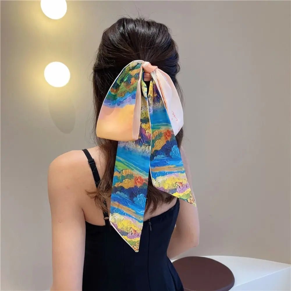 Fashion Floral Headband Oil Painting Ribbon Headscarves Chinese Style Hair Ribbon Scarf