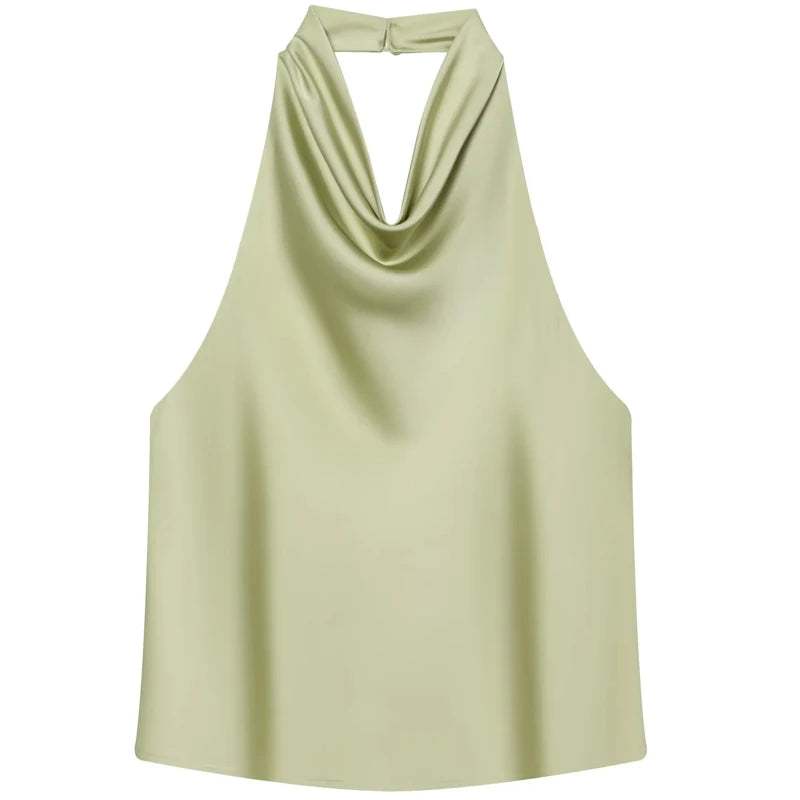 HXAO haut femmes licou Satin haut pour femme dos nu haut Corset gilet jaune rose noir été élégant Sexy hauts débardeur robes