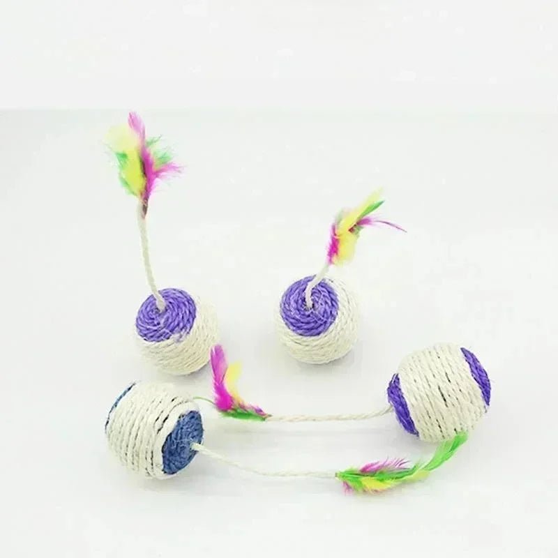 Balle en Sisal Jouet Interactif pour Chat & Chaton – Avec Plumes