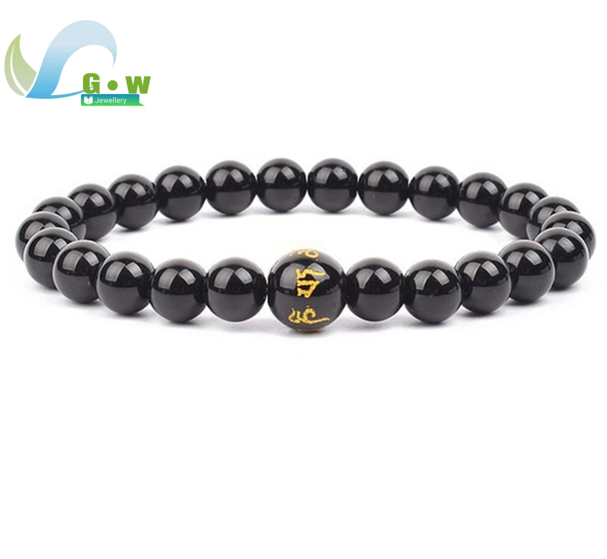Lucky Natural Black Jade Carved Six-Character Motto Obsidian Transfer Bracelet For Men Women Gift Couple Bracelet Jewelry Gift