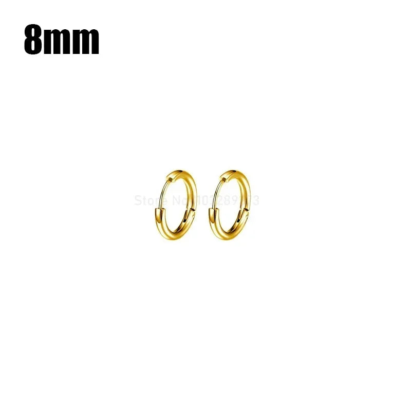 8-20mm Simple Stainless Steel Small Hoop Earrings for Women Men Minimal Gold Silver Black Color Huggie Hoops Jewelry Accessories