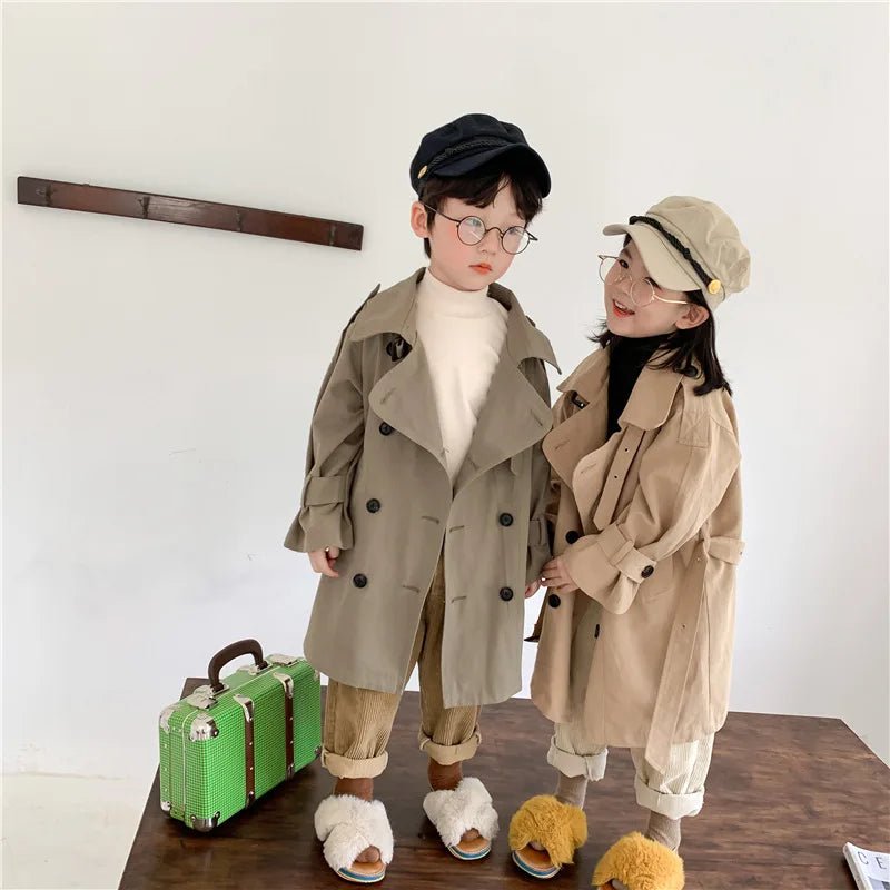 2025 Spring Children's Trench Coat Jacket Long Trench Coat Lapel