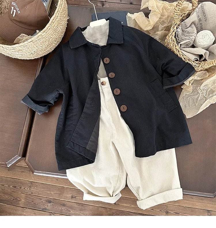 Kids Boys Girls Thin Jacket Coats 2025 New Arrival Children Csual Long Windbreaker Apricot Coffee Navy Spring Autumn Cotton Tops