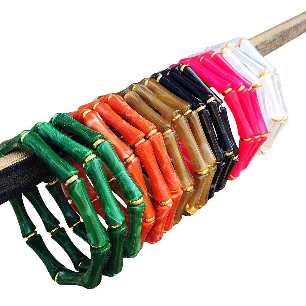 Boho Acrylic Bamboo Curved Tube Stackable Necklaces Bracelet for Women Men HipHop Resin Elbow Beads Choker Necklace 2024 Jewelry