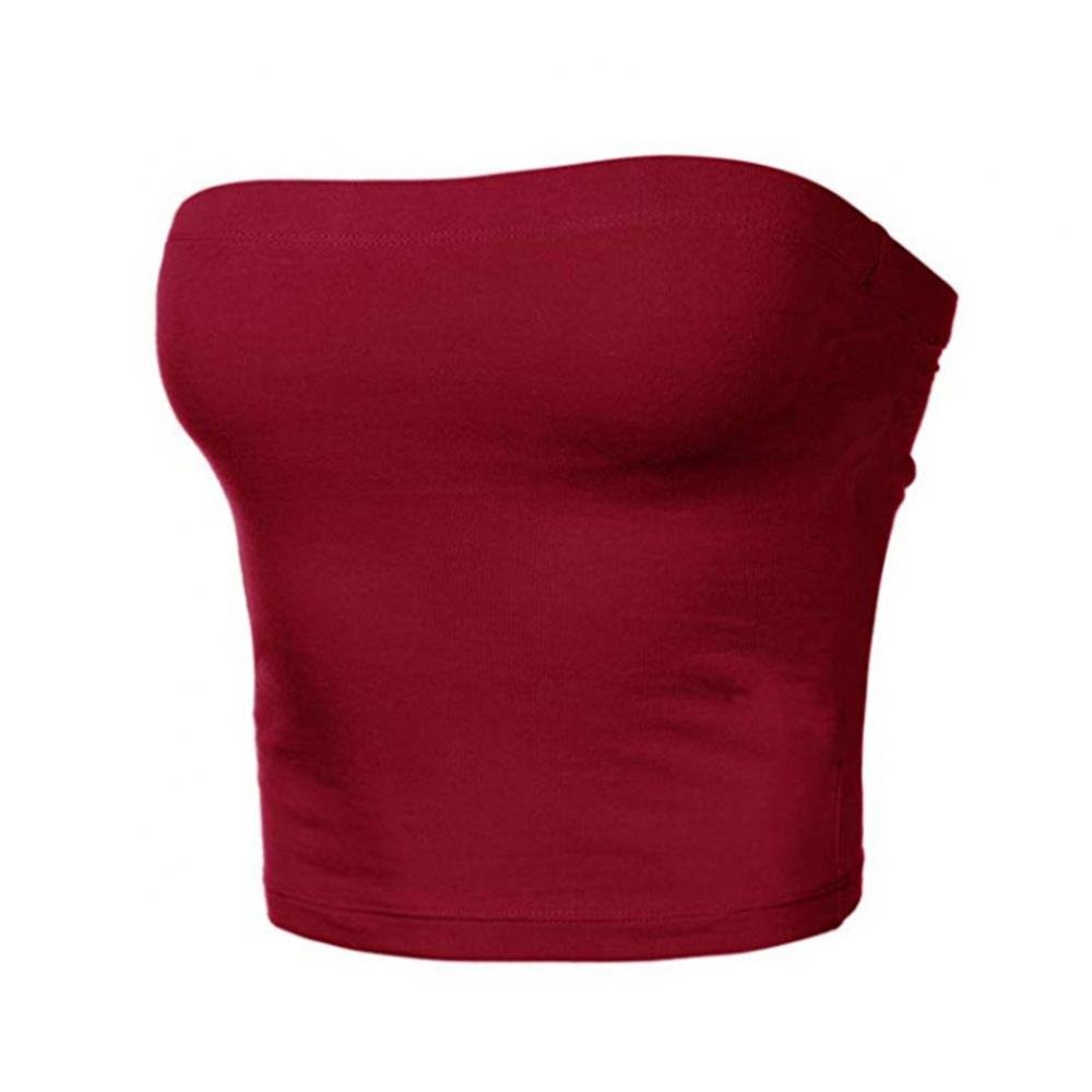 Club Bar Women Sexy Solid Color Vest Strapless Cropped Mini Bustier Slim Elastic Tube Top