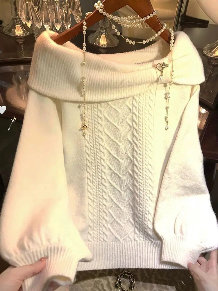 Pull Épaules Dénudées Nœud Femme – Tricot Y2K Sexy & Élégant Automne Hiver