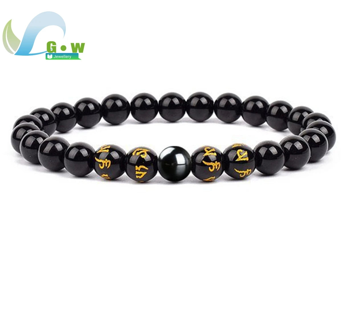 Lucky Natural Black Jade Carved Six-Character Motto Obsidian Transfer Bracelet For Men Women Gift Couple Bracelet Jewelry Gift