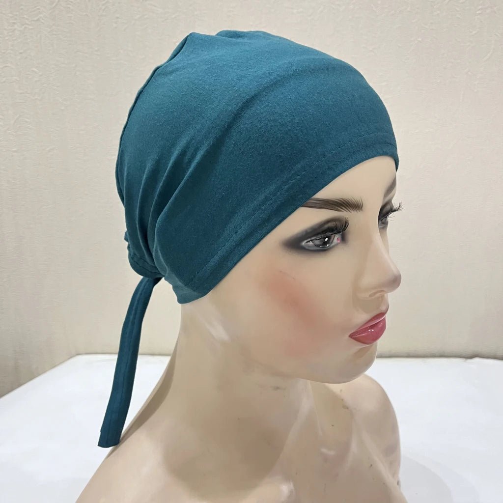 H048 Plain Cotton tie back hats Muslim Turban Pure Color Stretch Inner Hijabs underscarf Women Head Scarf Under Hijab Bonnet