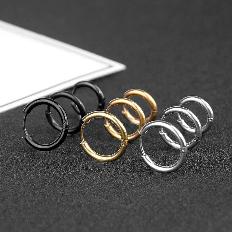 8-20mm Simple Stainless Steel Small Hoop Earrings for Women Men Minimal Gold Silver Black Color Huggie Hoops Jewelry Accessories
