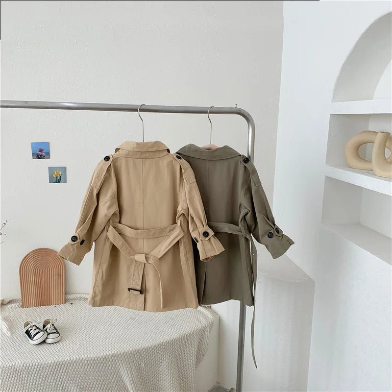 2025 Spring Children's Trench Coat Jacket Long Trench Coat Lapel